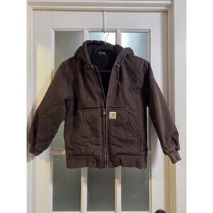 Carhartt Boys Quilted Lined Hooded Chocolate Brown Jacket Size M 8-10 Kids